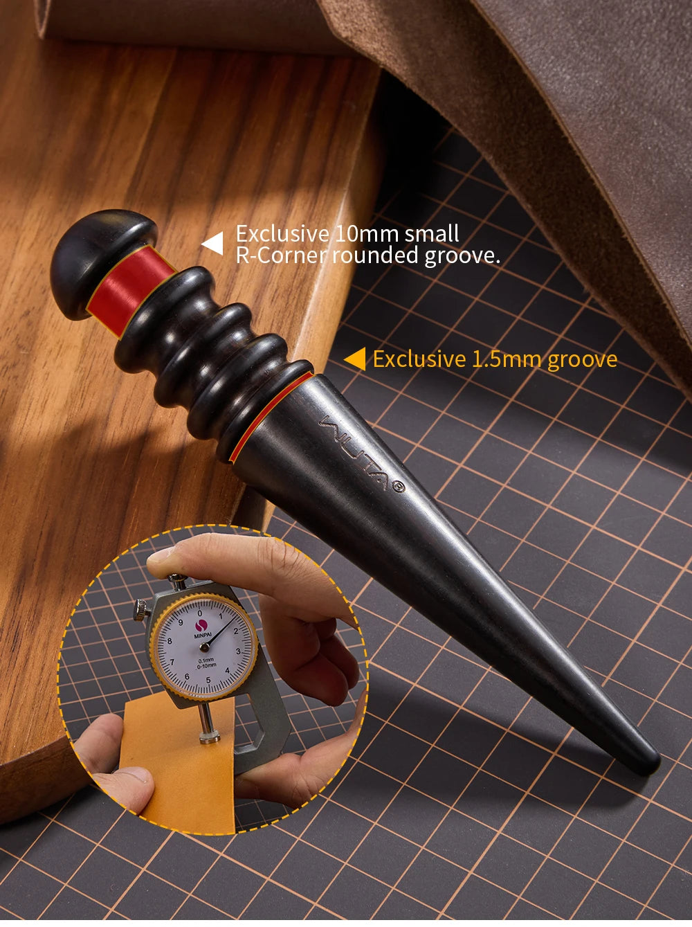 WUTA 1PC Pro Leather Edge Burnisher High Density Ebony Black Wood Slicker Upgrade Burnishing & Polishing DIY Leather Craft Tools