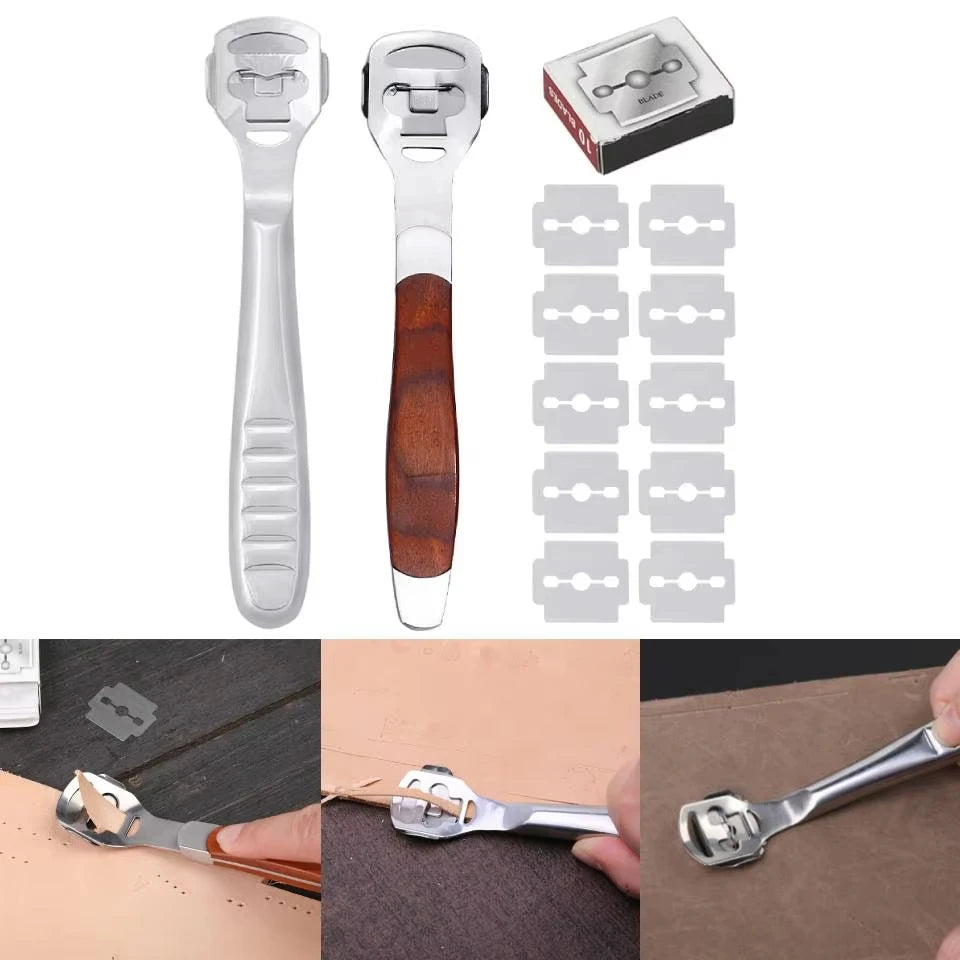 Fenrry Leather Skiving Tool Edge Skiver Leather Beveler DIY Trimming Tools Professional Shovel Leather Knife With 10 Blades