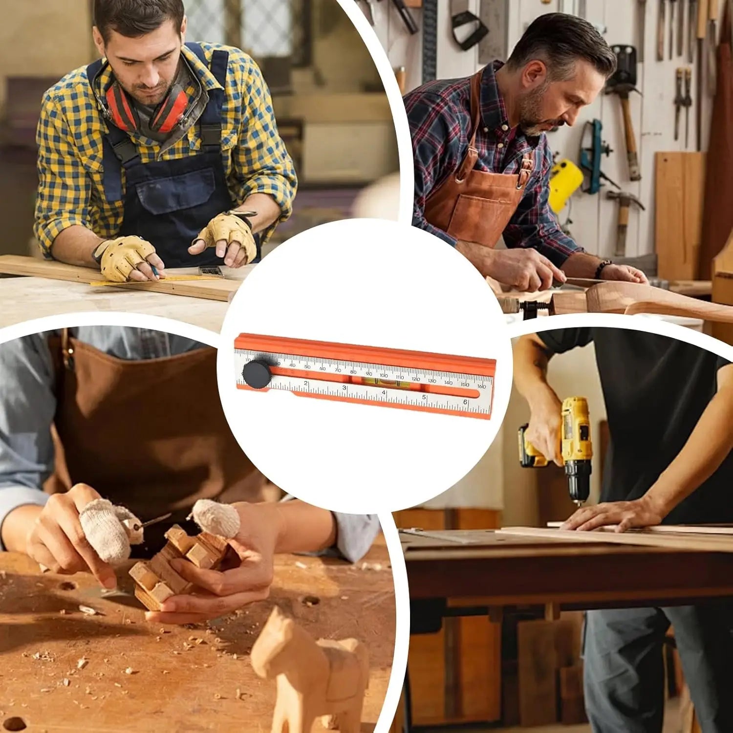 Woodworking Ruler,360° Rotatable Head with Non-Slip Grip - Precision Marking Gauge&Measuring Tool for Carpentry and DIY Projects
