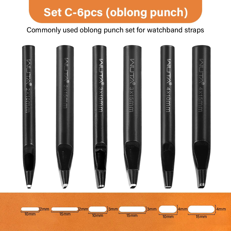 WUTA Basic Series 3-7 Pcs Oblong Leather Punch Tools Set Oval Belt Hole Puncher Watch Band Flat Hollow Punches Diy Craft Tools