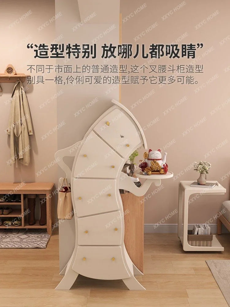 Solid Wood Fork Waist Chest of Drawers Living Room Bedroom Storage Cabinet Robot Light Luxury Modern Locker Crooked Cabinet