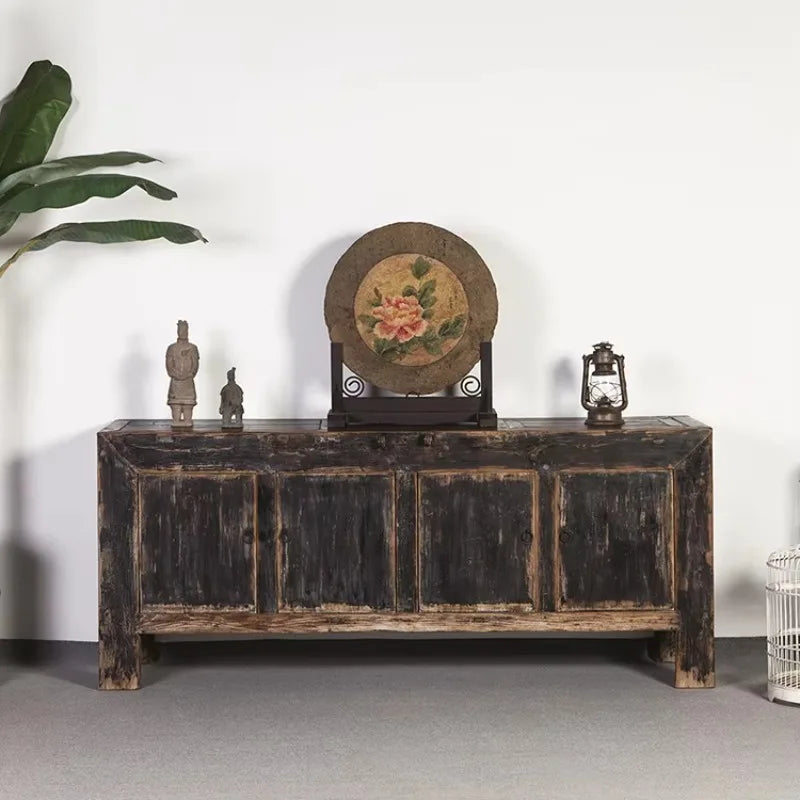 simple big black solid wood reclaimed wood  living room cabinetdrawer type storage Living room cabinet