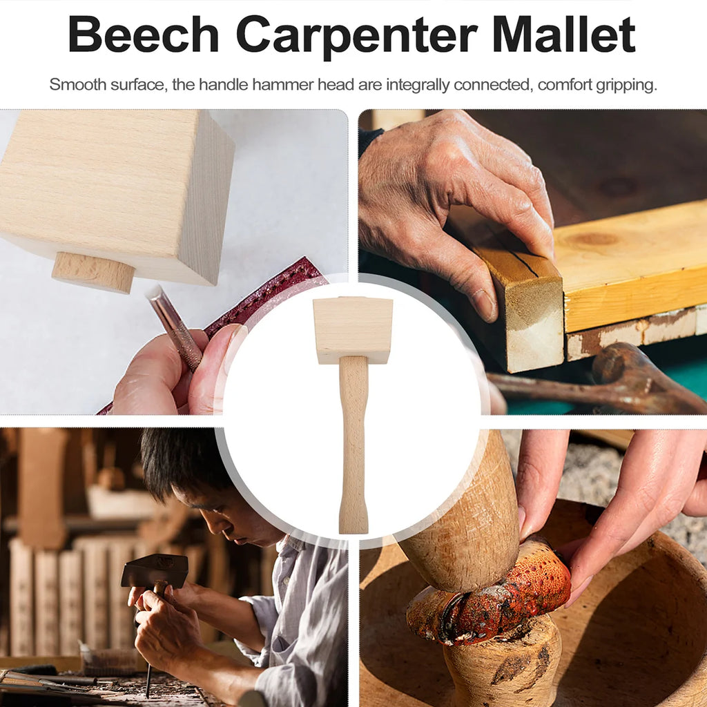 Wooden mallet, ergonomic handle, multi-purpose wooden mallet for woodworking, leather crafting, ice crushing, sturdy and durabl