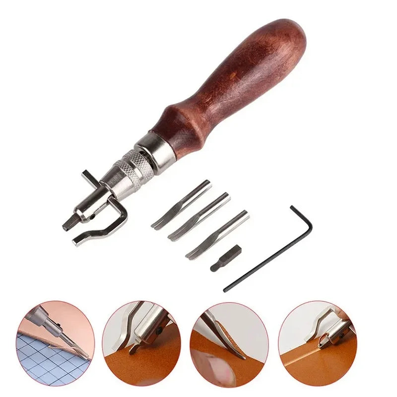 KRABALL 7 in 1 Pro Adjustable Leather Stitching Groover and Creasing Edge Beveler Leathercraft Kits Carving Cutting Edge Tools