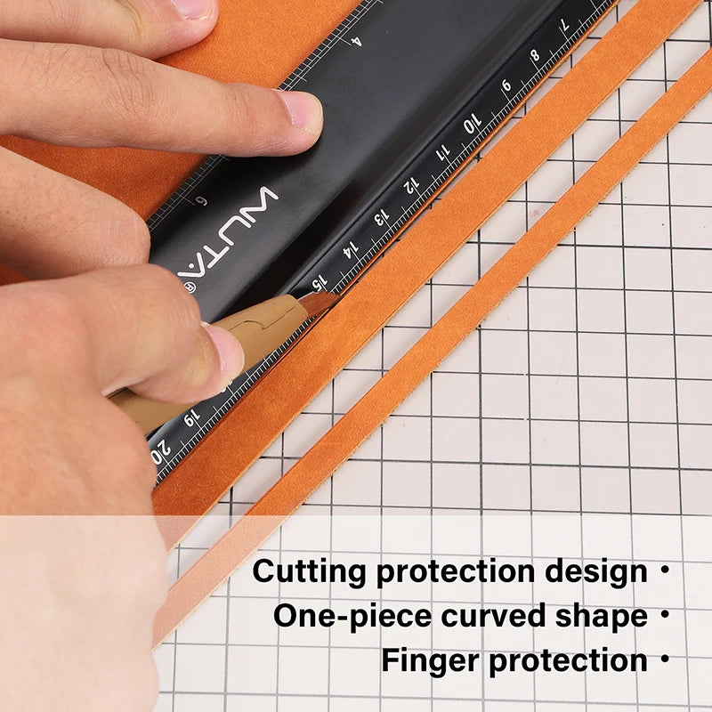 WUTA Leather Cutting Ruler Safety Ruler Titanium Plated Stainless Steel Protective Ruler Metal 30cm 12 inch Non-slip Craft Tools
