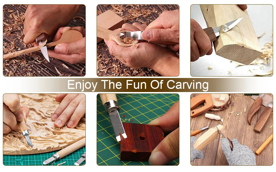 10Pcs Wood Carving Tools Set with Detail Wood Carving Knife Wood Chisel Knife Gloves Carving Knife Sharpener Woodworking Tools