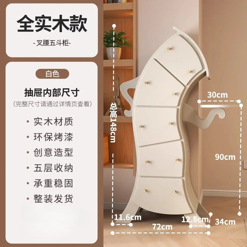 Solid Wood Fork Waist Chest of Drawers Living Room Bedroom Storage Cabinet Robot Light Luxury Modern Locker Crooked Cabinet