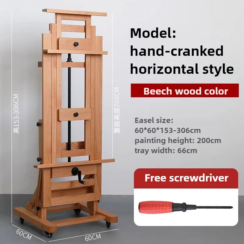 Beech Wood Professional Grade Easel Single Rocker Height Adjustable Horizontal Vertical Solid Wood Floor Standing Large Easel