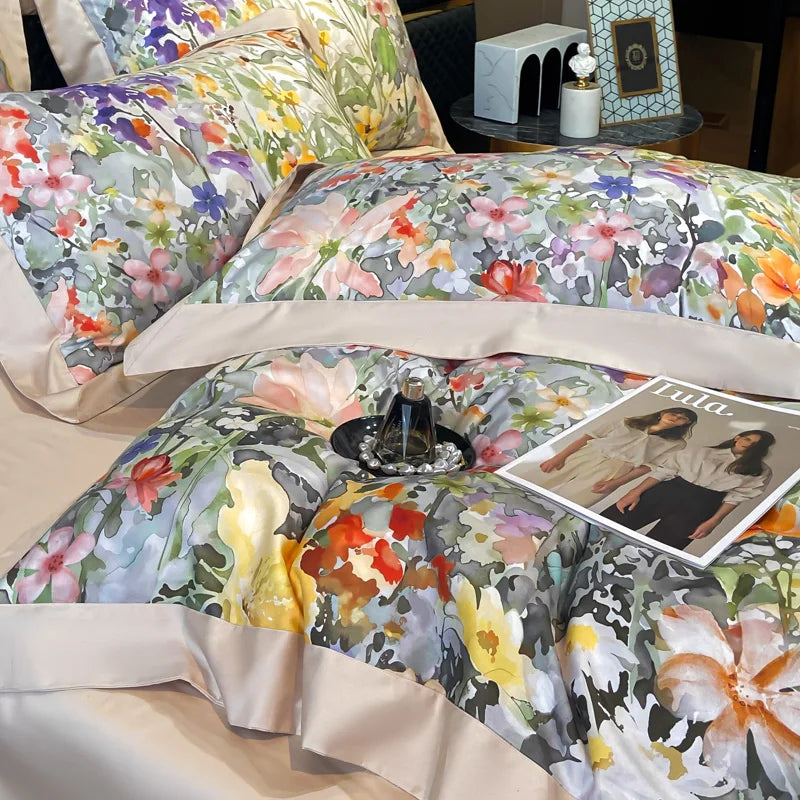 100% Cotton Luxury Hotel Style Bedding Set Queen King Size Solid Color Embroidery Duvet Cover Flat/Fitted Bed Sheet Pillowcases