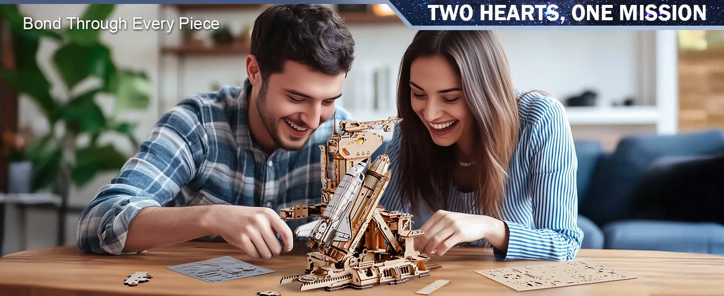 ROKR Space Shuttle 3D Wooden Puzzle Moving Rocket Launch Tower with Lights Mechanical Building Set STEM Project for Adults Teens