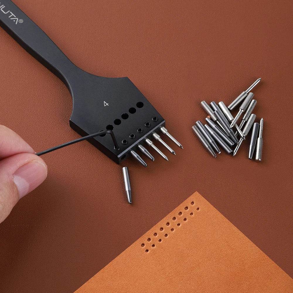 WUTA 2nd Generation Sharp Head Replaceable Pricking Iron Removable Round Hole Punch Leather Craft Chisel DIY Leather Tools