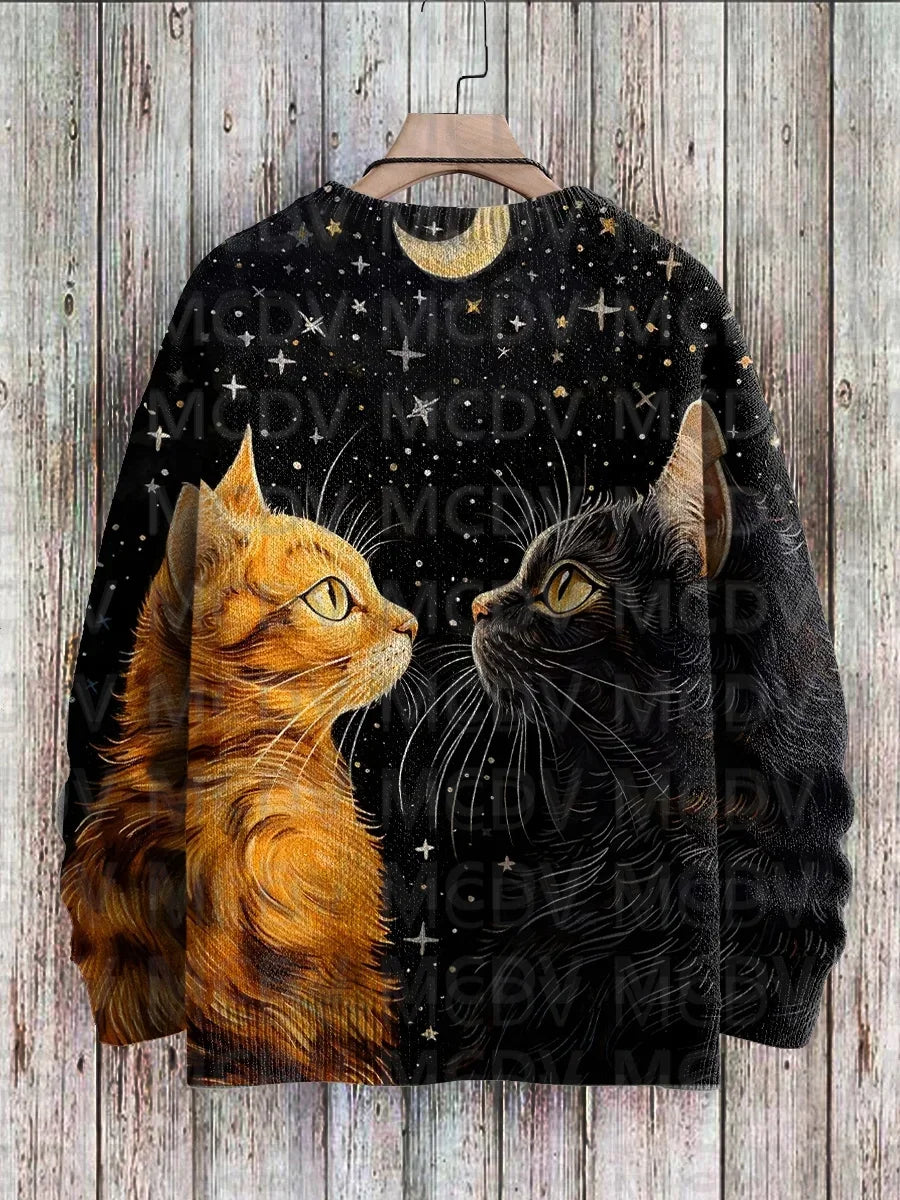 Unisex Vintage Cat Art Print Classic Sweater Men's For Women's Pullover