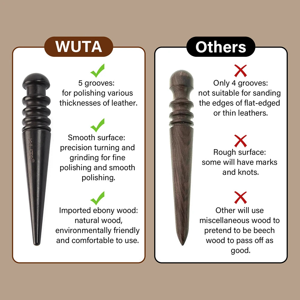 WUTA 1PC Pro Leather Edge Burnisher High Density Ebony Black Wood Slicker Upgrade Burnishing & Polishing DIY Leather Craft Tools