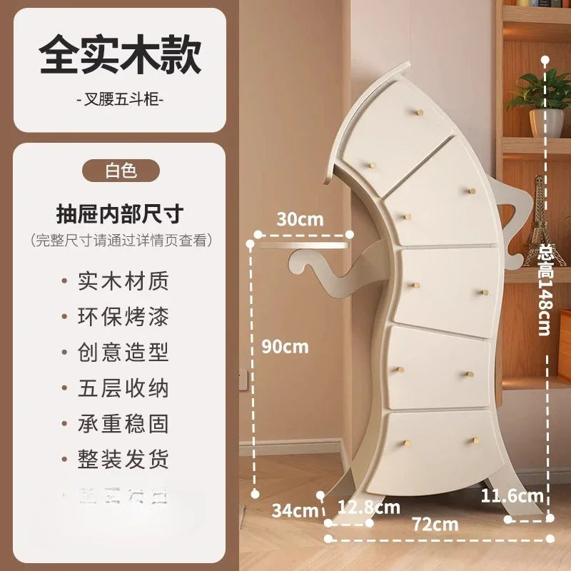 Solid Wood Fork Waist Chest of Drawers Living Room Bedroom Storage Cabinet Robot Light Luxury Modern Locker Crooked Cabinet