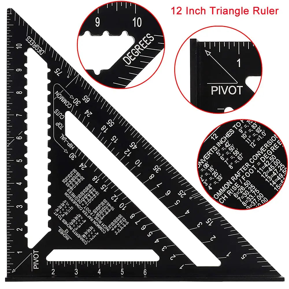 7'' /12" Rafter Square Carpenter Measuring Layout Tool Alloy Metal Triangle Ruler Protractor for Woodworking and Carpentry
