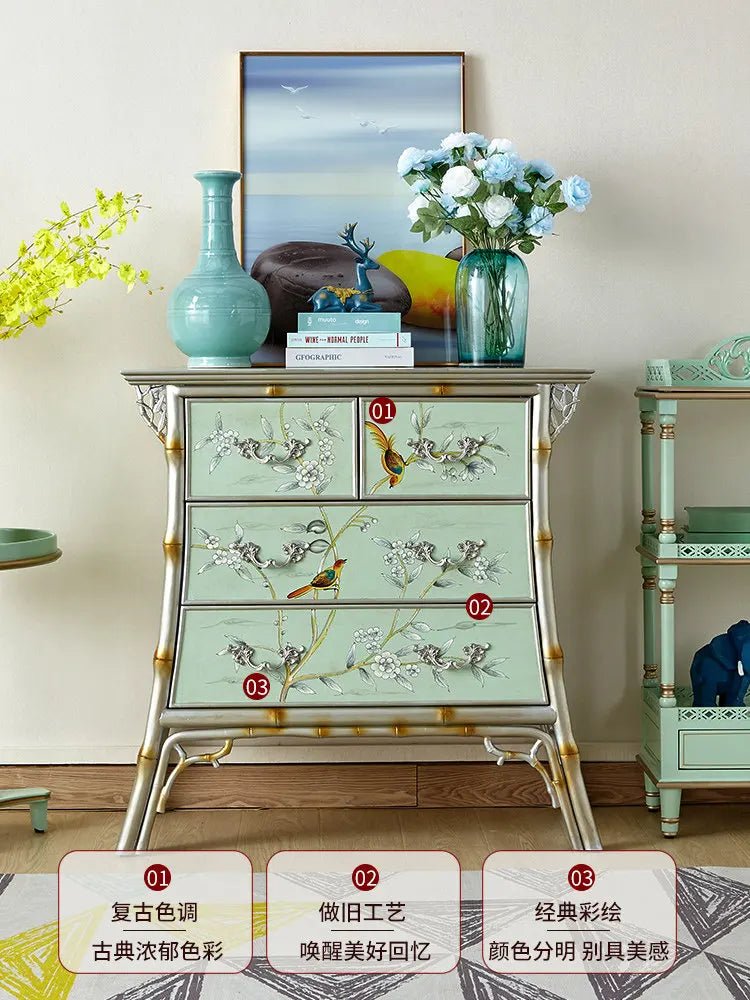 Retro entrance cabinet painted four-chest cabinet living room decorative dining side cabinet