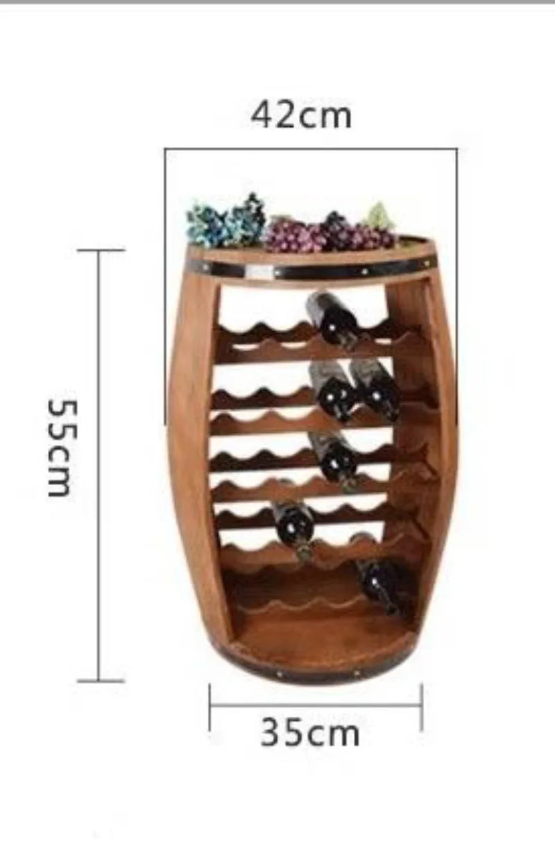 Solid Wood Wine Rack Oak Barrel Modelling Creative Wine Cellar Aesthetic Luxury Display Decoration Retro Shelf Bar Furniture