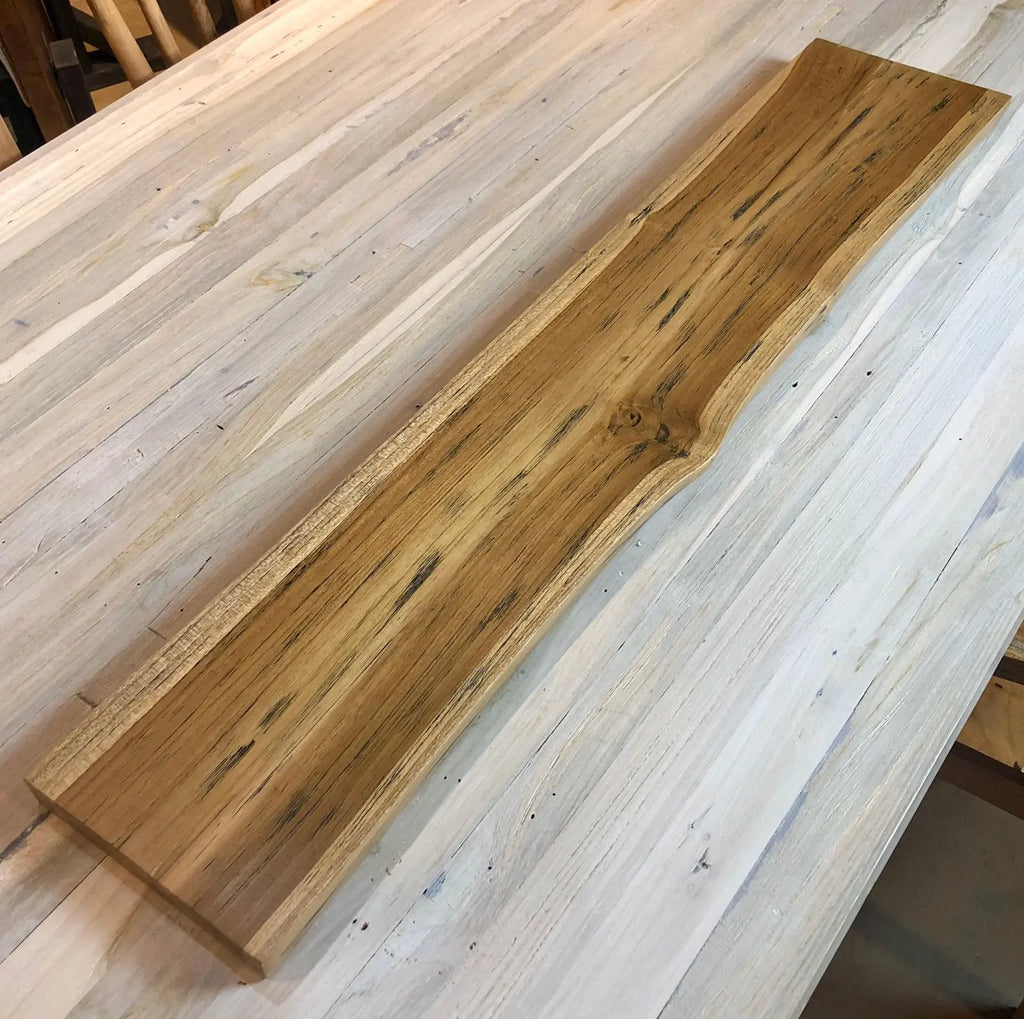 Rustic Live Edge Solid  Wood Floating Shelf with Hardware in Indoor