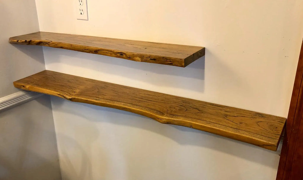 Rustic Live Edge Solid  Wood Floating Shelf with Hardware in Indoor