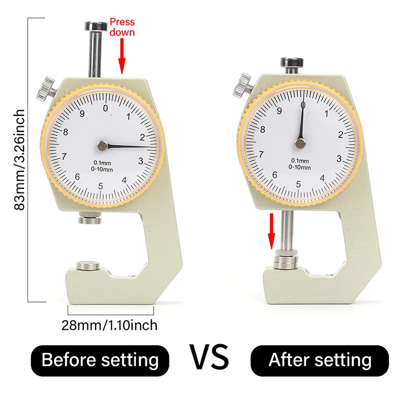 WUTA Leather Thickness Gauge Measuring Tools 0-10mm/0.1mm dial Paper Meter Tester for Hollow Pipe or Circular Tube Caliper