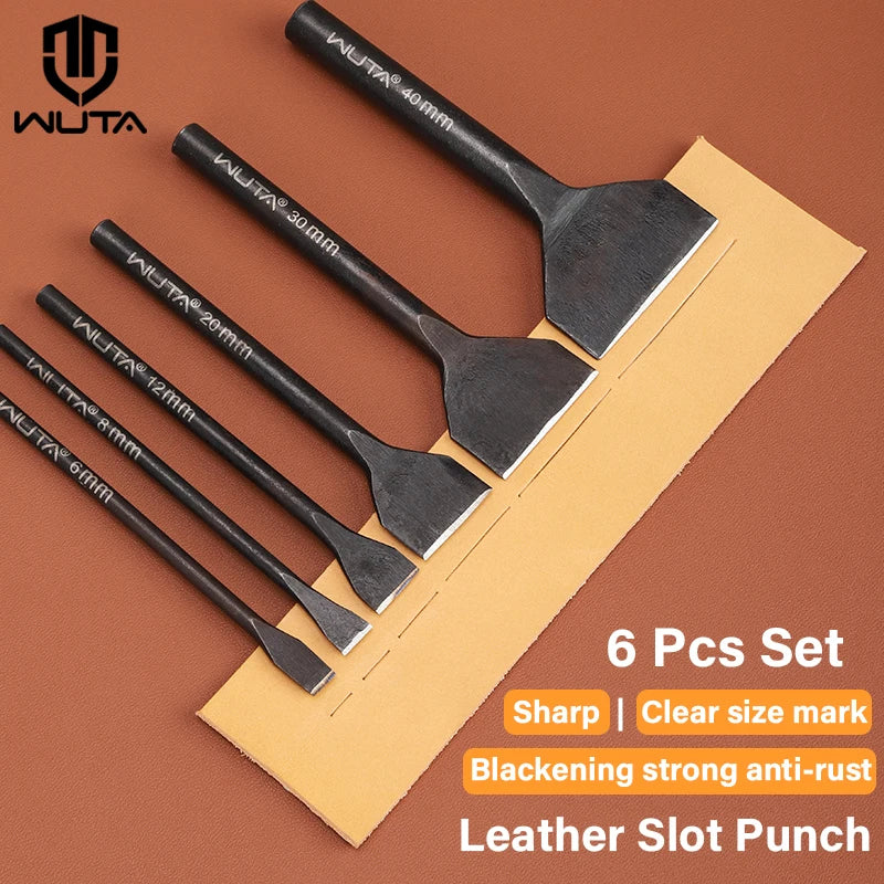 WUTA Basic 6-12 Pcs Leather Slotted Punch Set Skin Flat Hole Punches Straight Slot Die Cutter Cut Leather End DIY Craft Tools