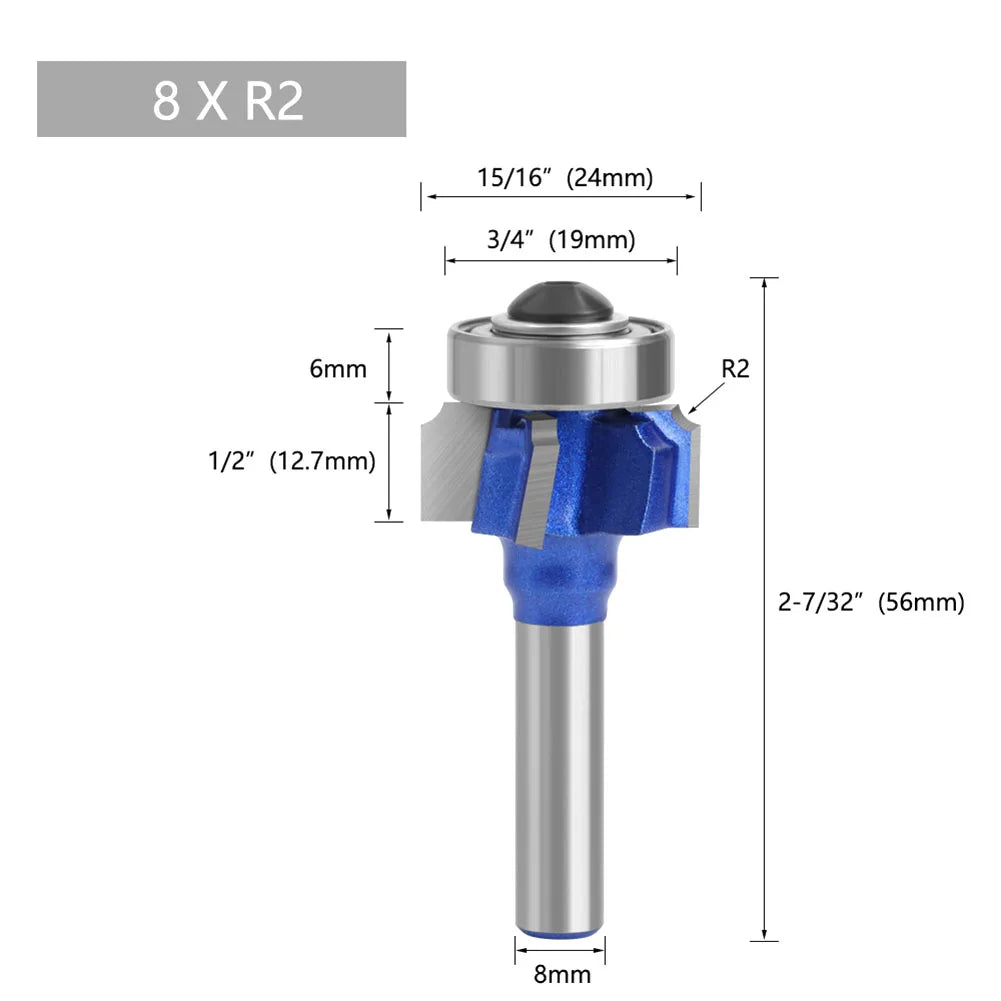 8mm Shank Router Bit Woodworking Blue For Hand Making Drawer Milling Cutter R1 R2 R3 Wood Router Bit Practical