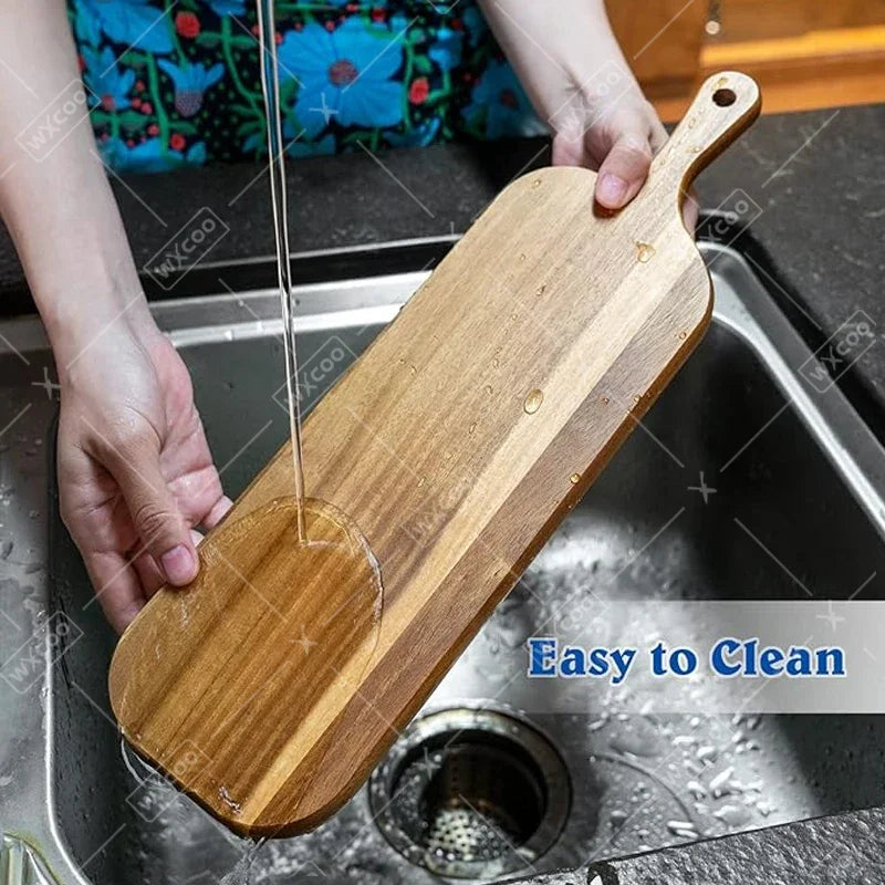 Long-handled Acacia Wood Cutting Board Durable Solid Charcuterie Board for Bread Fruit Cutting Board Household Serving Boards