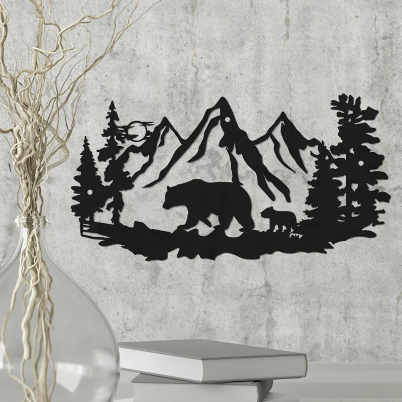 Bear Wall Decor  Bear Wall Art Decorations for Cabin Hunting Pine Tree Cabin Lodge Metal Wall Decor