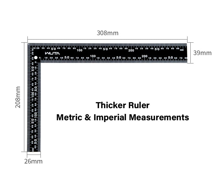 WUTA Leather Cutting Ruler Wide Metal Square Angle Measuring Steel L-Shaped Ruler for Building Framing Gauges Scale 300X200mm
