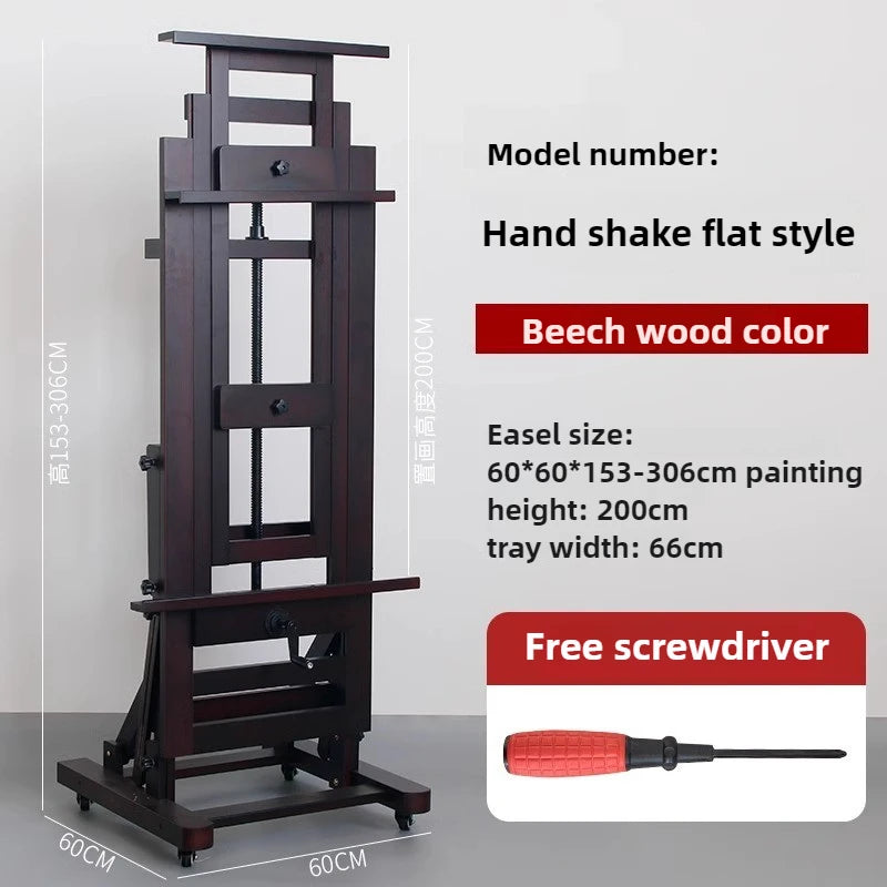 Beech Wood Professional Grade Easel Single Rocker Height Adjustable Horizontal Vertical Solid Wood Floor Standing Large Easel