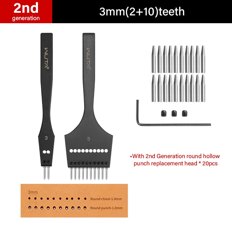 WUTA 2nd Generation Sharp Head Replaceable Pricking Iron Removable Round Hole Punch Leather Craft Chisel DIY Leather Tools