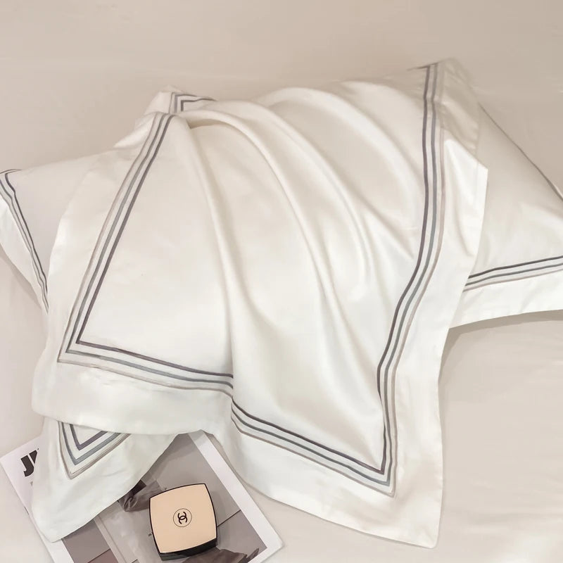 100% Cotton Luxury Hotel Style Bedding Set Queen King Size Solid Color Embroidery Duvet Cover Flat/Fitted Bed Sheet Pillowcases