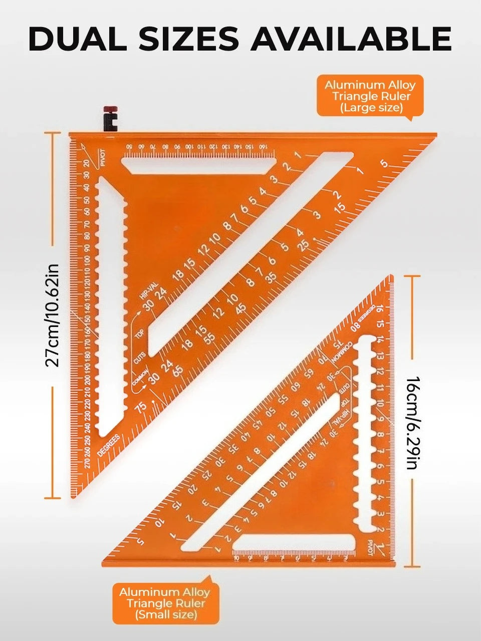 Aluminum Alloy Double Scale Triangle Ruler Angle Ruler Carpenter Triangle Square Rafter Tool Mensurement Tool for Woodwork