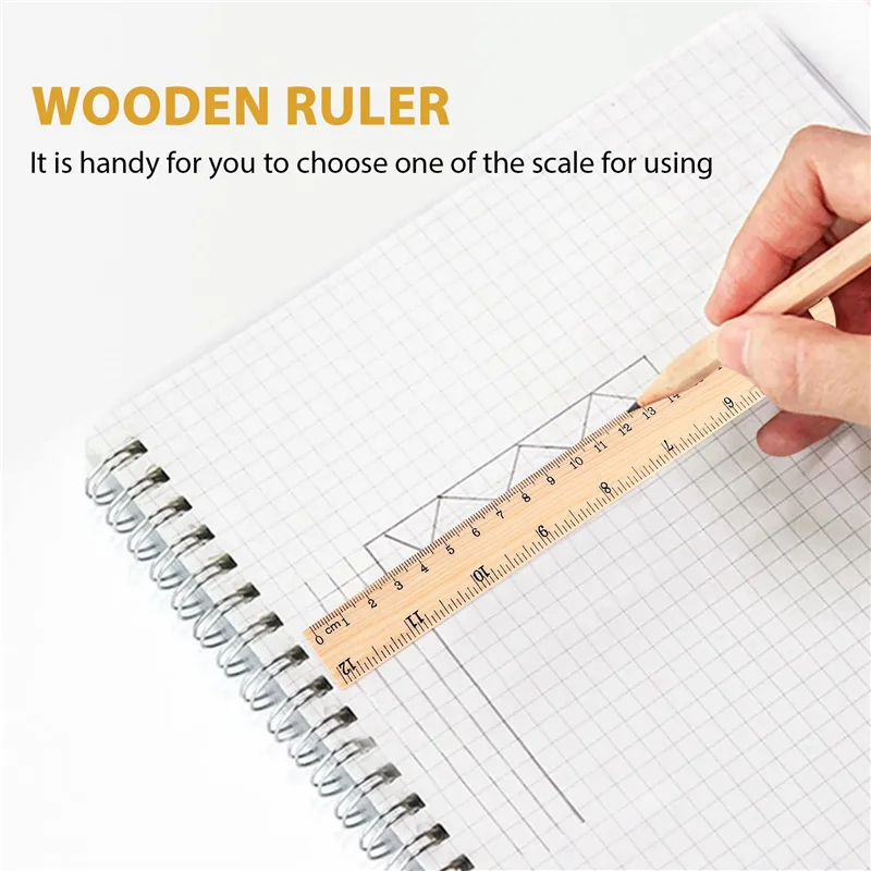 FULL-24 X Wood Ruler Student Rulers Wooden School Rulers Office Ruler Measuring Ruler, 2 Scale (12 Inch And 30 Cm)
