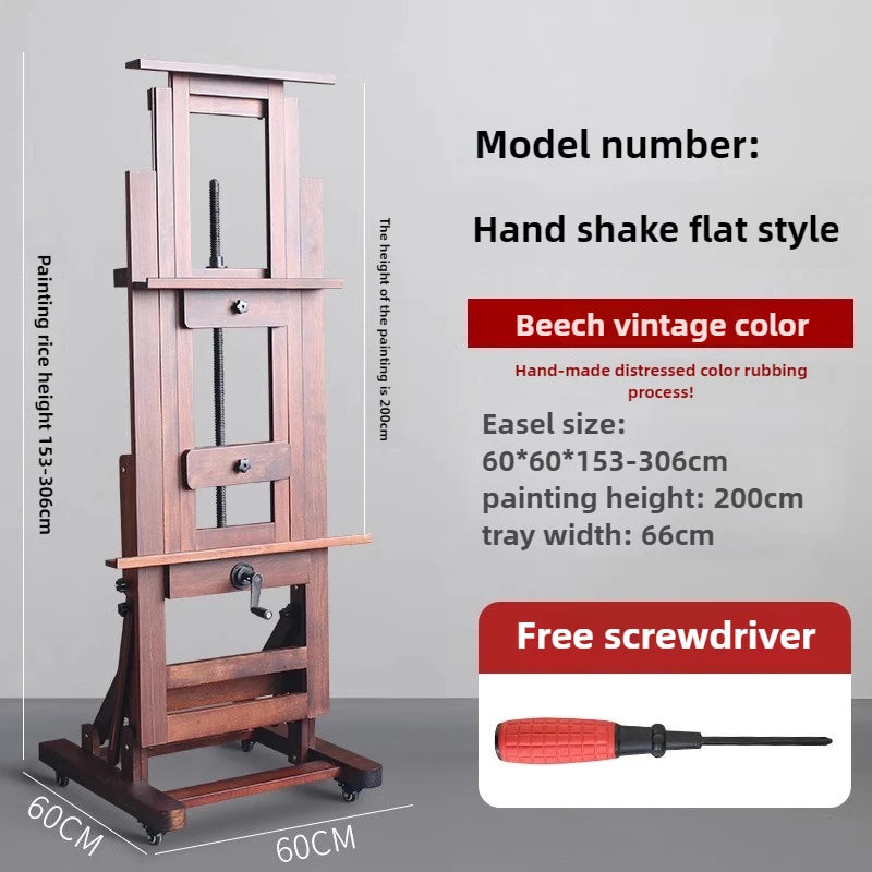 Beech Wood Professional Grade Easel Single Rocker Height Adjustable Horizontal Vertical Solid Wood Floor Standing Large Easel