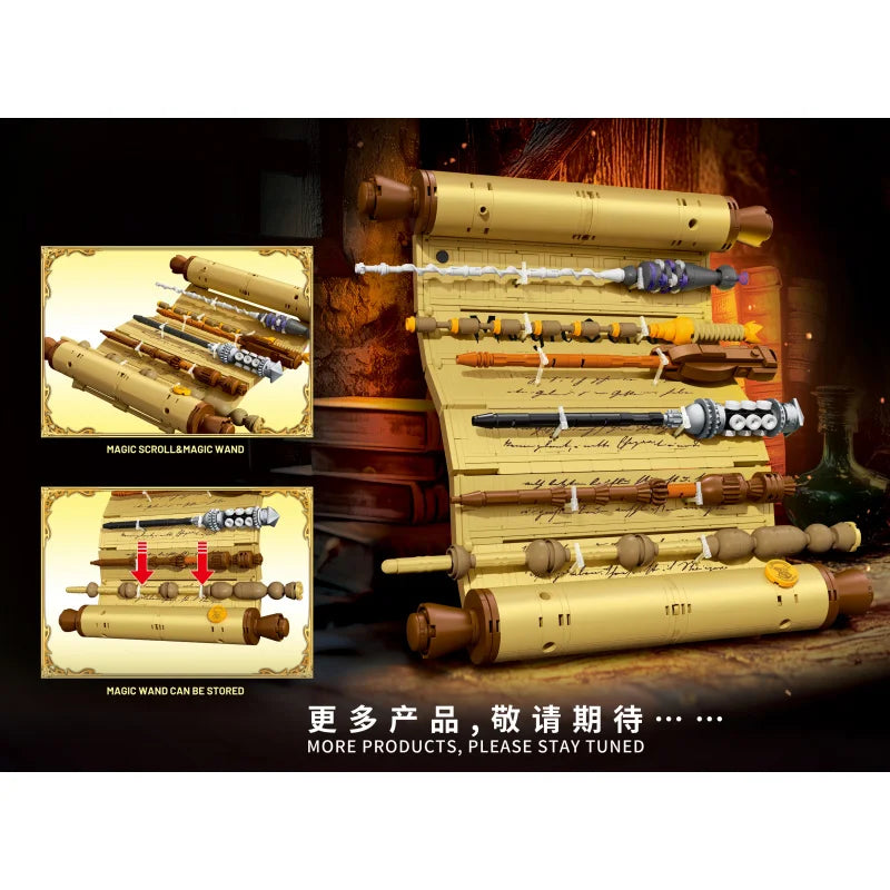 Magic Wand, Wizard’s Robe Model, Assembled Mini Brick Toy, Birthday Gift for Children and Adults.