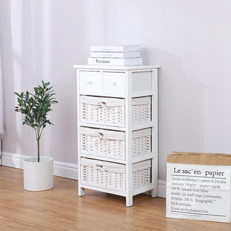 Countryside  Living Room Furniture Wood Cabinets with Rattan Basket Drawerdrawer type storage Living room cabinet