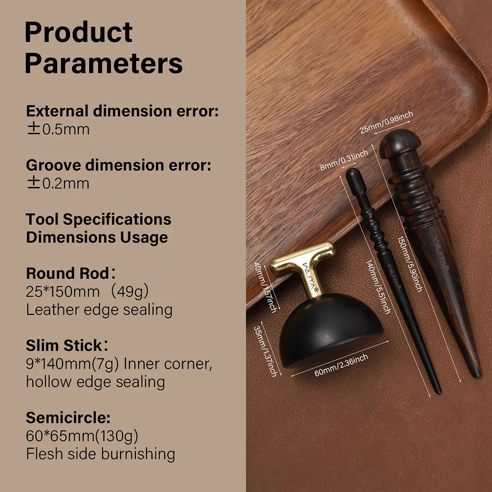 WUTA 1PC Pro Leather Edge Burnisher High Density Ebony Black Wood Slicker Upgrade Burnishing & Polishing DIY Leather Craft Tools