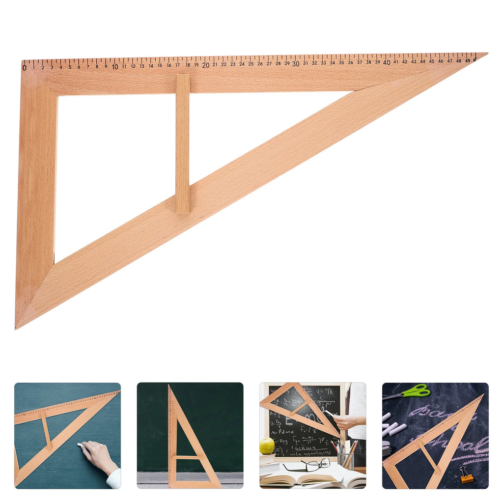 Wooden Measuring Ruler Triangular Ruler Teaching Aids Drafting Tools Ruler Reusable Wood Measuring Gauge Teacher Device Aids