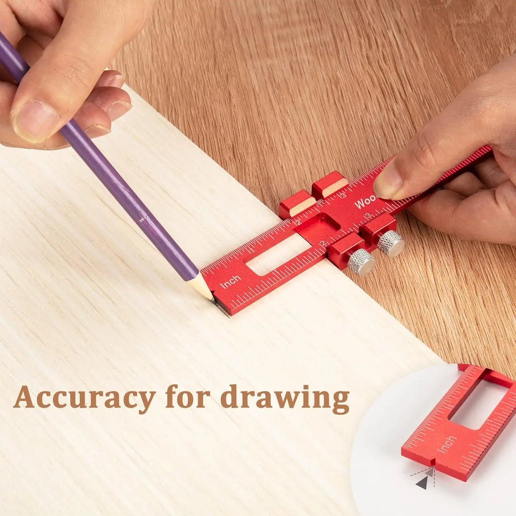 Woodworking Ruler Precision Pocket Rule 12, 8, 6 Inch Metal Slide Stop Marking Ruler Metric Inch Measuring Wood Working