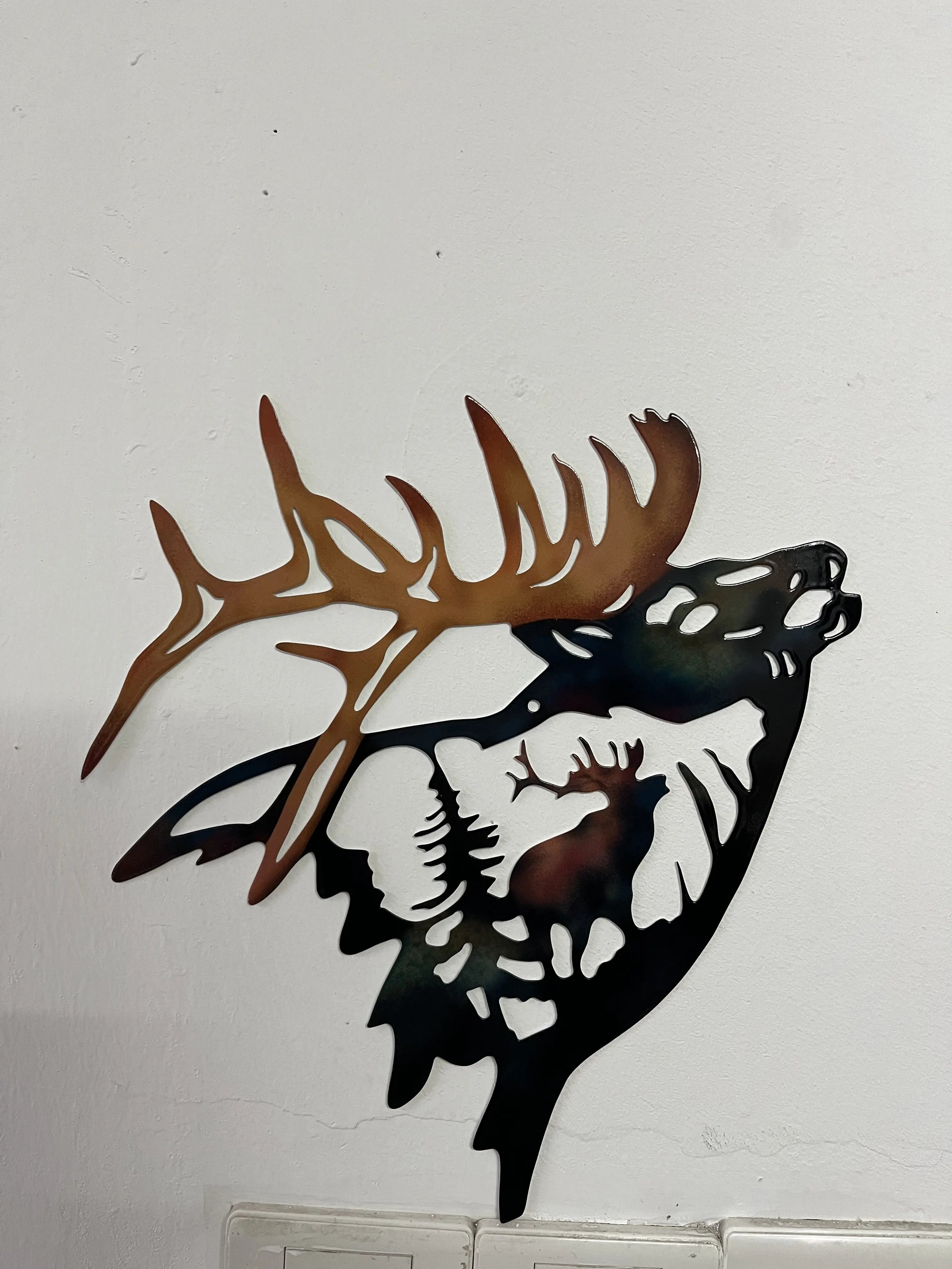 1pc Left/Right Elk Deer Metal Wall Art Sculpture Silhouette Craft With Rustic Cabin Decor Finish Wall Country House Decorative F