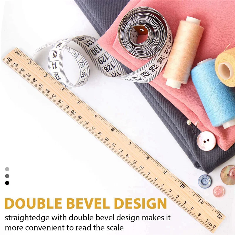 FULL-24 X Wood Ruler Student Rulers Wooden School Rulers Office Ruler Measuring Ruler, 2 Scale (12 Inch And 30 Cm)