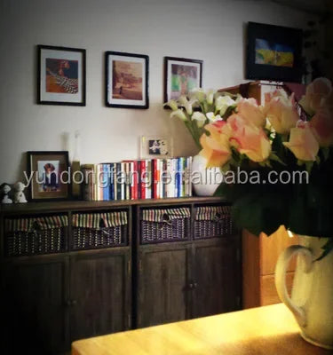 Countryside  Living Room Furniture Wood Cabinets with Rattan Basket Drawerdrawer type storage Living room cabinet