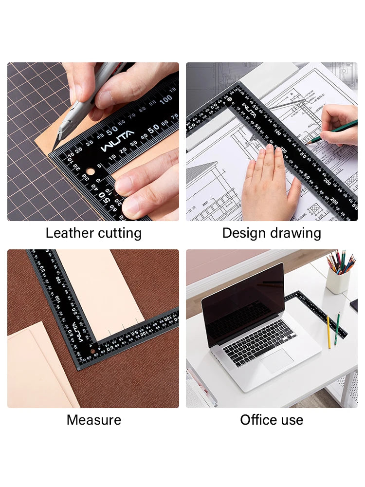 WUTA Leather Cutting Ruler Wide Metal Square Angle Measuring Steel L-Shaped Ruler for Building Framing Gauges Scale 300X200mm