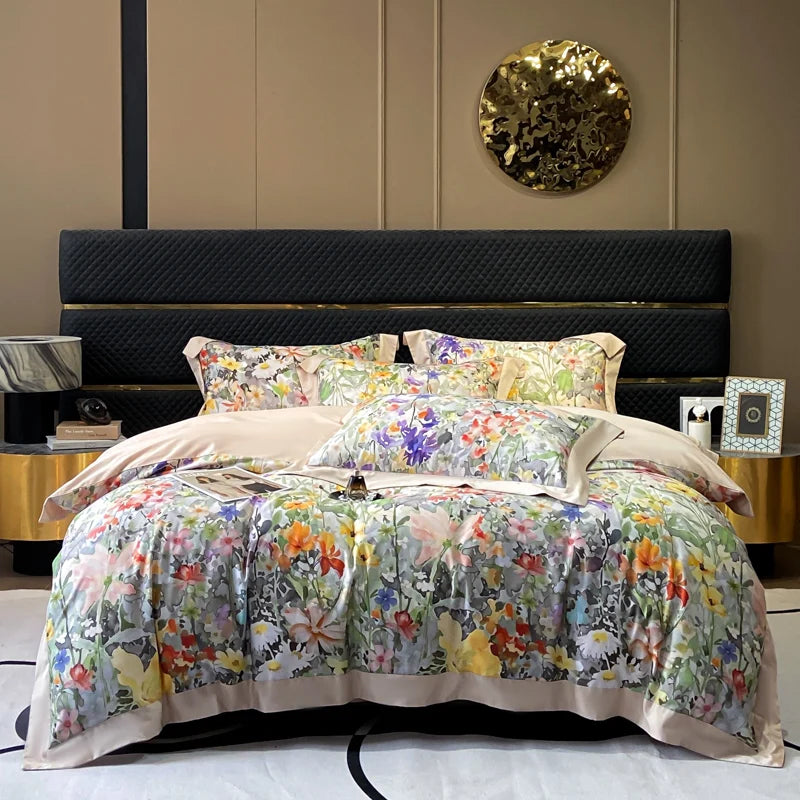 100% Cotton Luxury Hotel Style Bedding Set Queen King Size Solid Color Embroidery Duvet Cover Flat/Fitted Bed Sheet Pillowcases