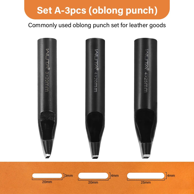 WUTA Basic Series 3-7 Pcs Oblong Leather Punch Tools Set Oval Belt Hole Puncher Watch Band Flat Hollow Punches Diy Craft Tools