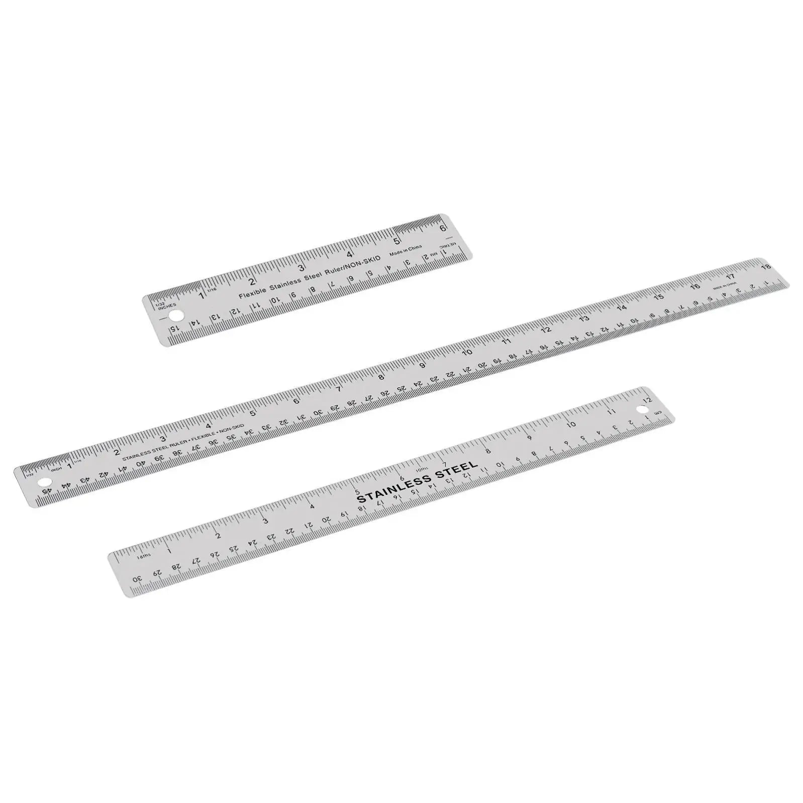 6/12/18 Inch Optional Stainless Steel Metal Ruler with Cork Backing, Inch and Centimeters Non-slip Rulers Measuring Tools