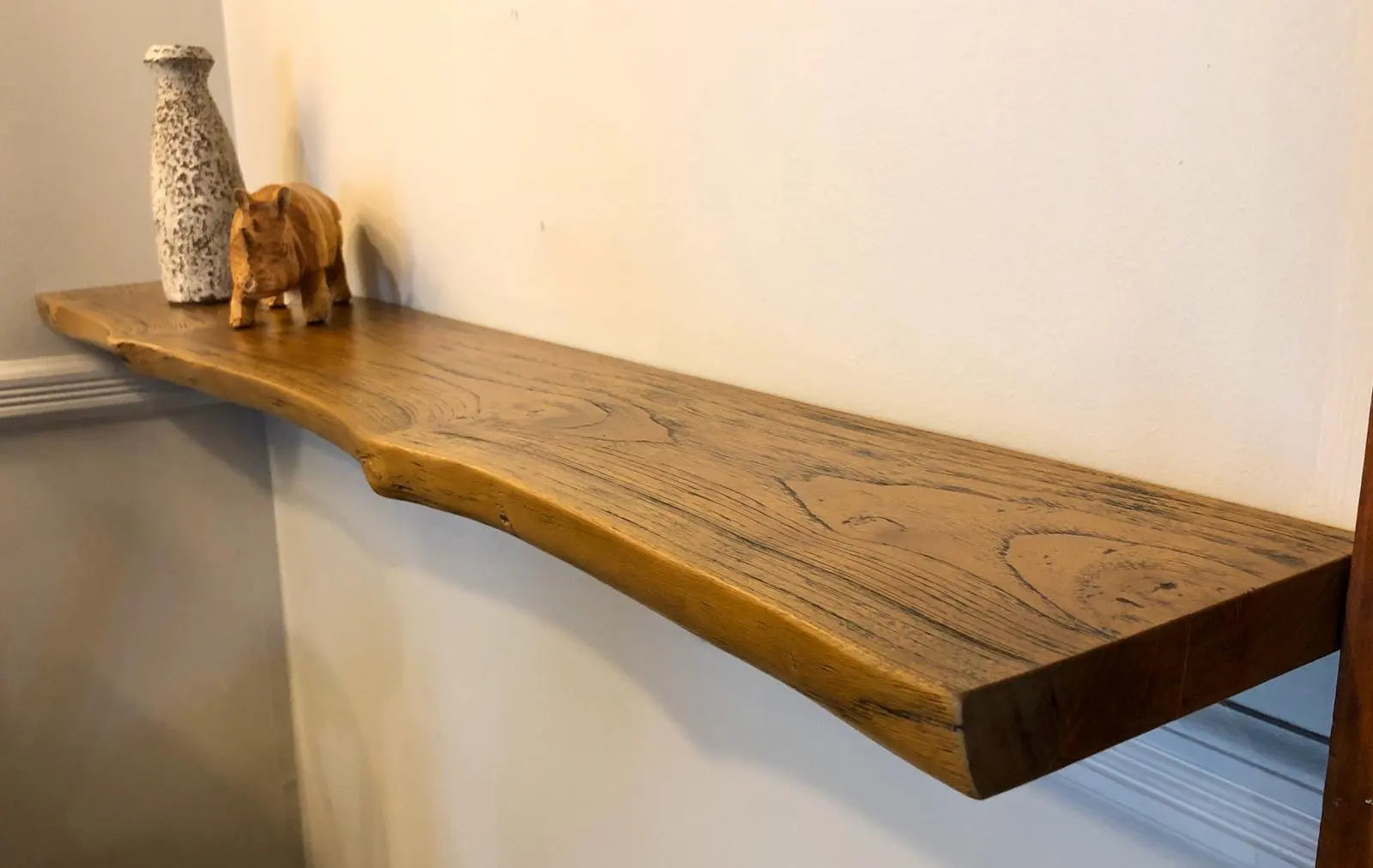Rustic Live Edge Solid  Wood Floating Shelf with Hardware in Indoor