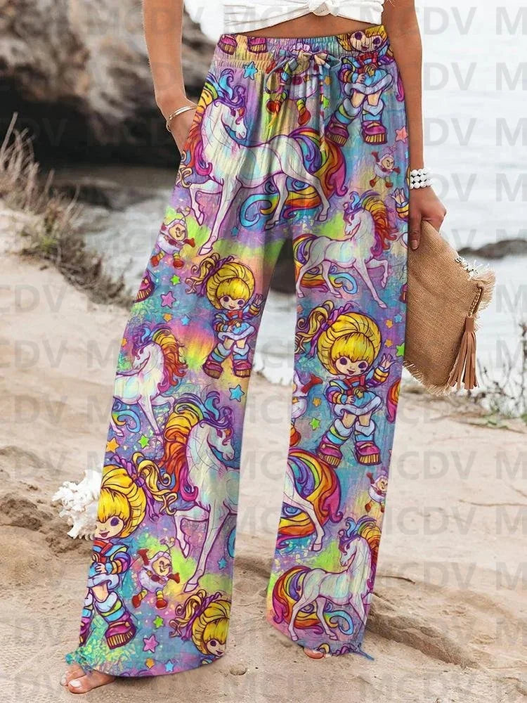 Women's Vintage Fish Sardines Art Print Linen Casual Pants