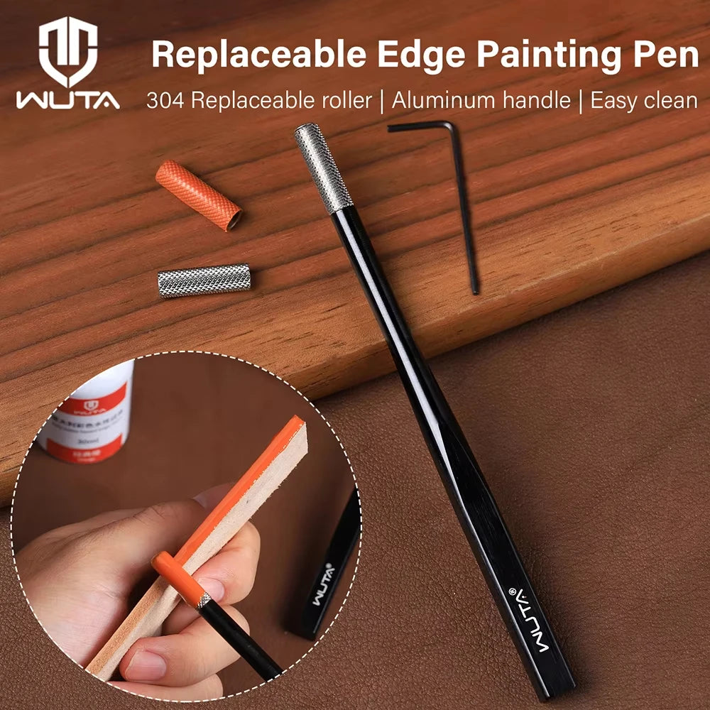WUTA Replaceable Roller Head Leather Edge Paint Applicator Edge Dye Roller Pen With 2 Spare Rollers DIY Leather Craft Tools